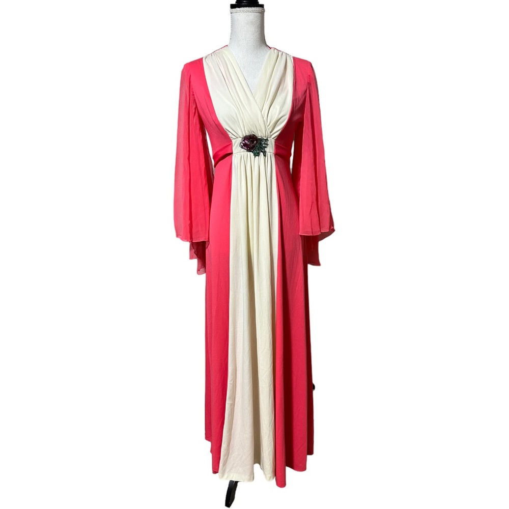 Elegant Pink and Cream Maxi Dress